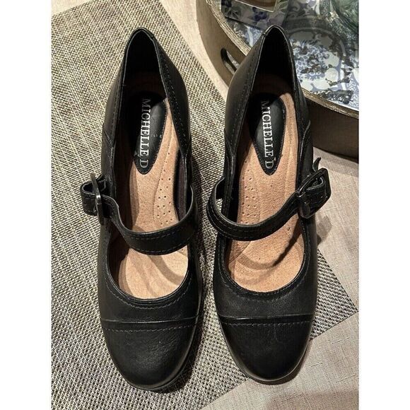 Michelle D y2K Black Leather Mary Jane Heel Pump Buckle Round Toe 7.5 Whimsigoth - Picture 2 of 6